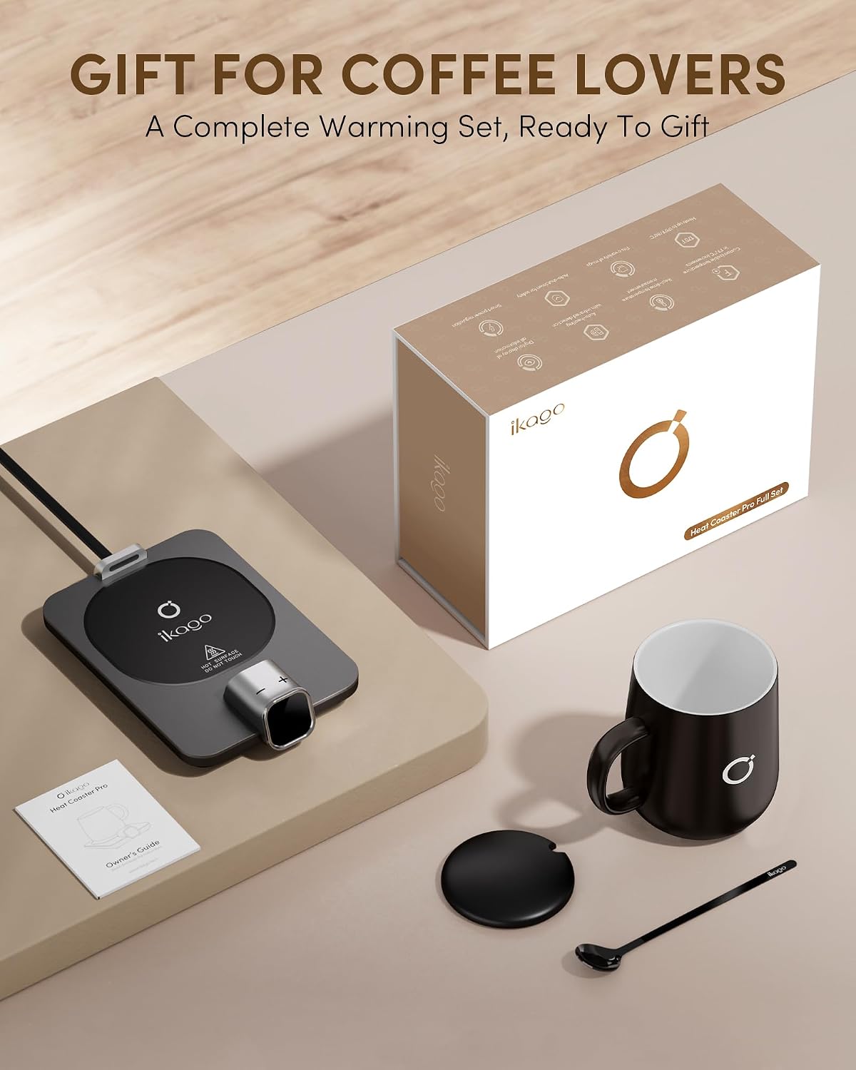 Coffee Cup Warmer & iKago Mug Set, 1℉ Precise Temp Control Mug Warmer