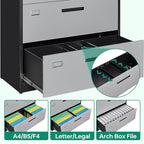 Letaya File Cabinet with Lock-Lateral 2 Drawer Metal Filing - Image 5