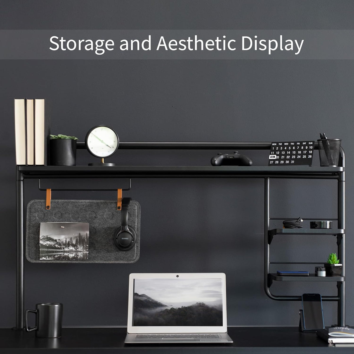 VIVO Black Clamp-on 50 inch Desktop Shelving System, DESK-SHELF55A
