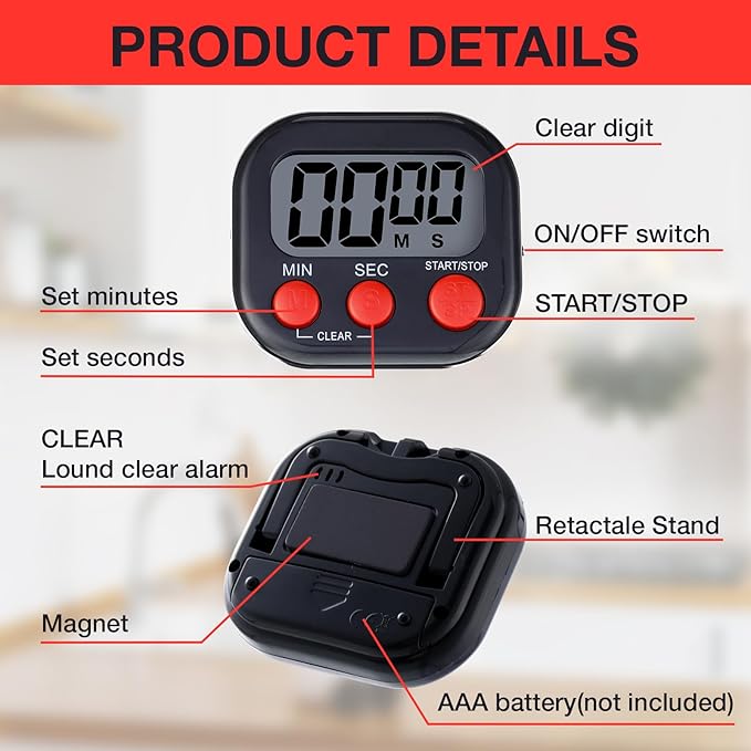 Leumoi 24 Pcs Digital Kitchen Timers Magnetic Back Timers Bulk Large Screen - Image 3