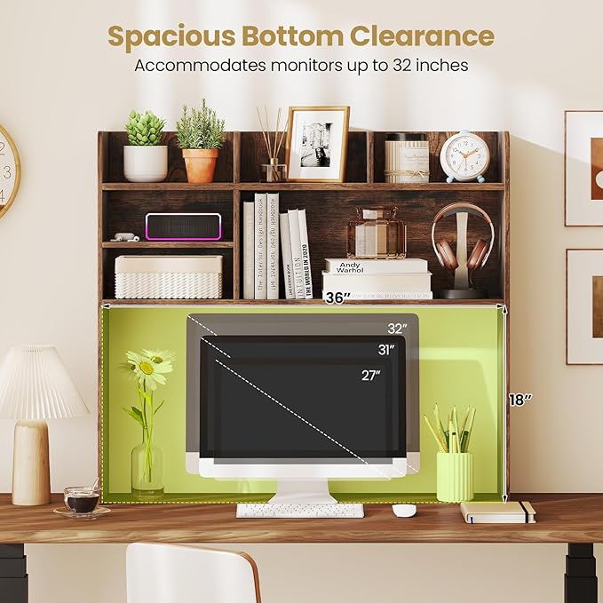 Tangkula Desktop Bookshelf for Computer Up to 32”, 37” Countertop Storage Hutch - Image 6
