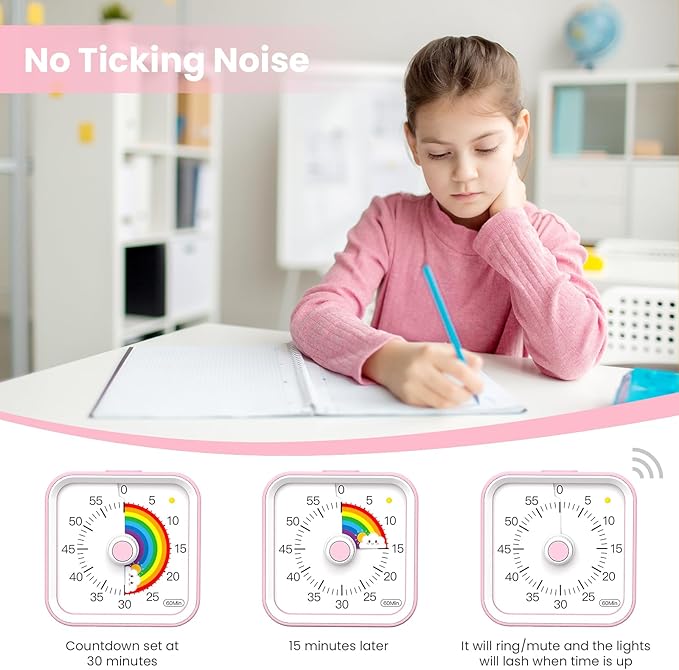 Visual Timer for Kids with Pause Function, Cute Silent Timer with Rainbow for - Image 3