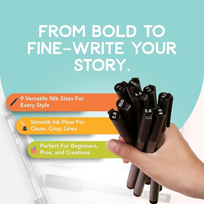 Incraftables Calligraphy Brush Pens – Pack of 9 Assorted Tips – Black Chisel - Image 5