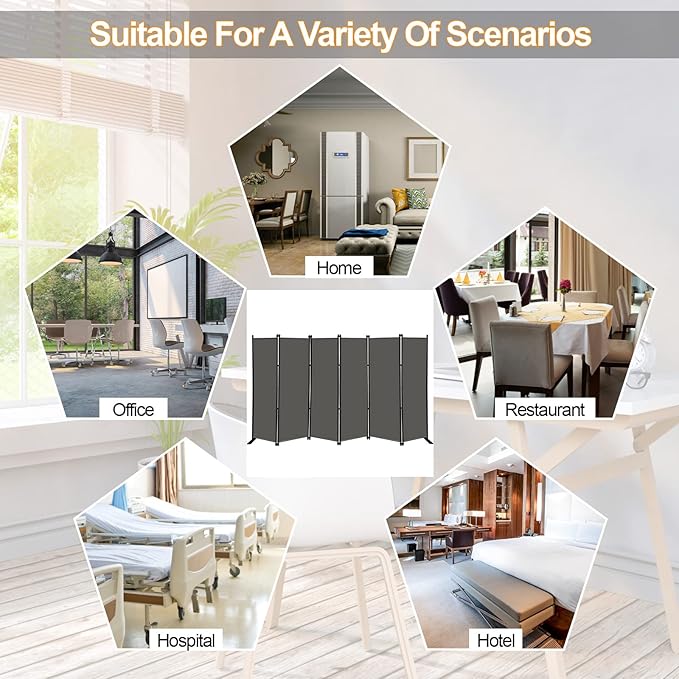 MAYOLIAH 6 Panel Folding Privacy Screen 9ft Wide, 6ft Tall Partition Room - Image 6