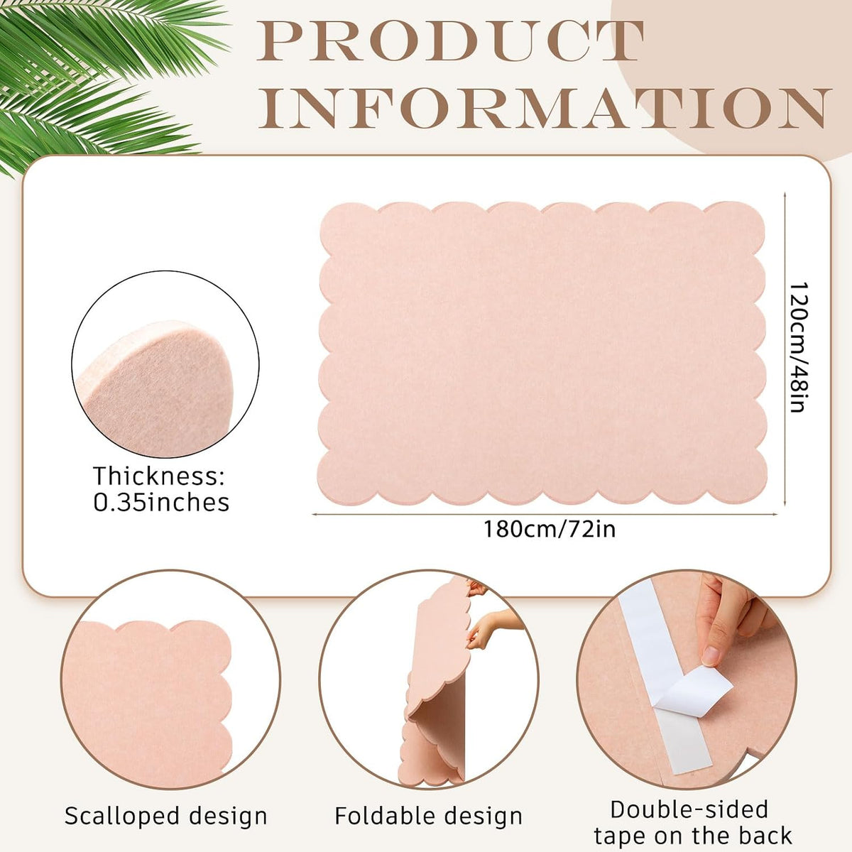 Mooliwe Scalloped Felt Bulletin Cork Board Foldable Flesh Pink 72 x 48 Inch