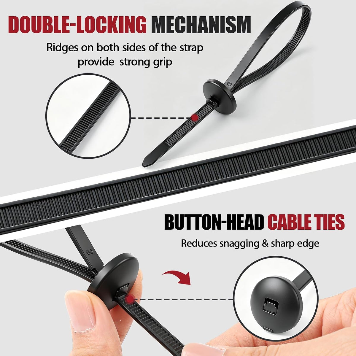 Reallnaive 200 Pcs 12 Inch 88lbs Buckle Cable Ties Automotive, Button Head