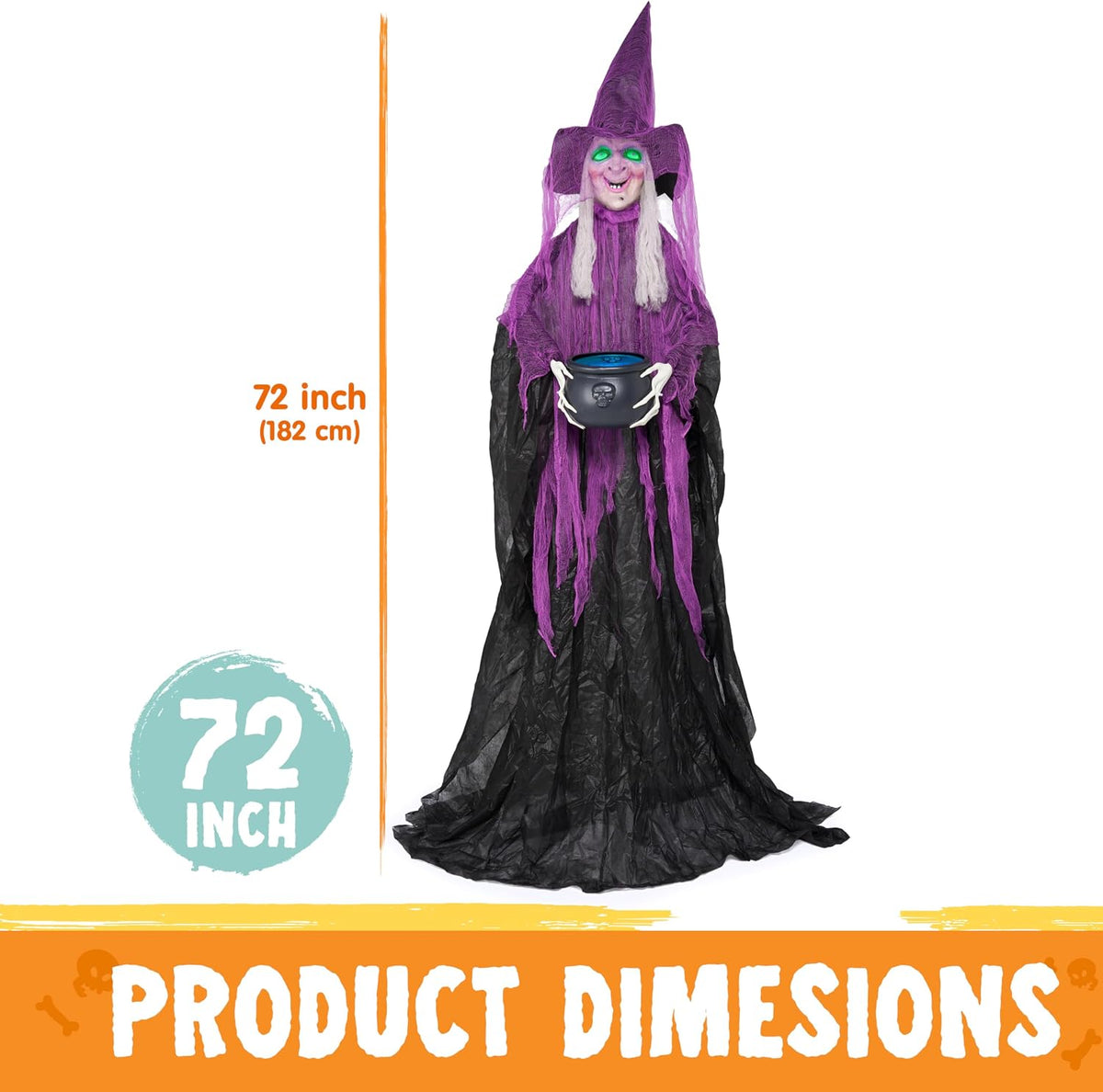 JOYIN Halloween Decorations Standing Witch with Cauldron, Scary Ghost Decor w...