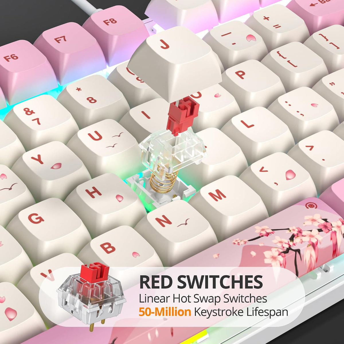 Wired Full Size Pink Mechanical Keyboard 104 Keys Creamy Keyboard with Number...