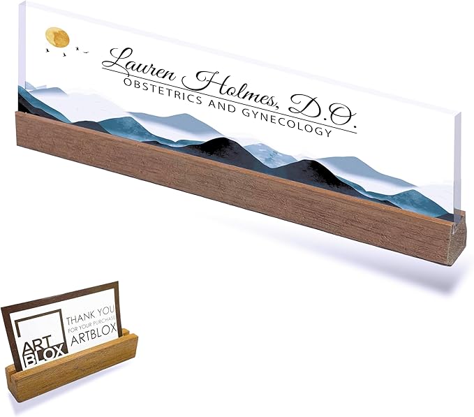 ARTBLOX | Office Personalized Name Plate Mountains Design On Clear Acrylic Glass - Image 2