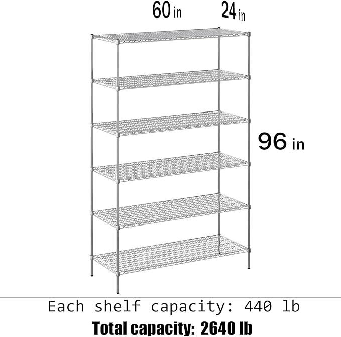 Regal Altair 24" Deep x 60" Wide x 96" Height Wire Shelving Kit | 6-Tier | NSF - Image 3