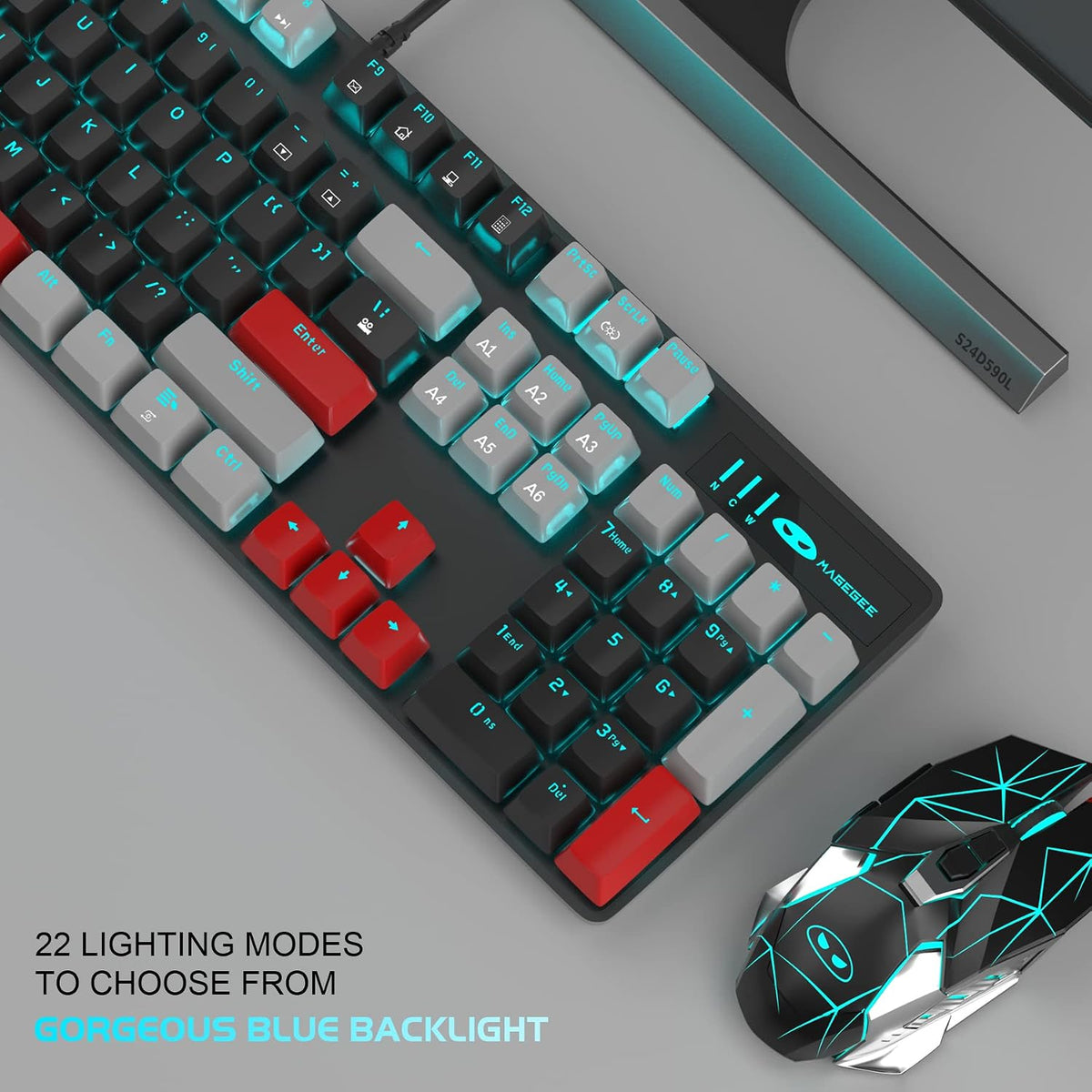 MageGee Mechanical Gaming Keyboard, 104 Keys Blue Backlit Keyboards with Red ...
