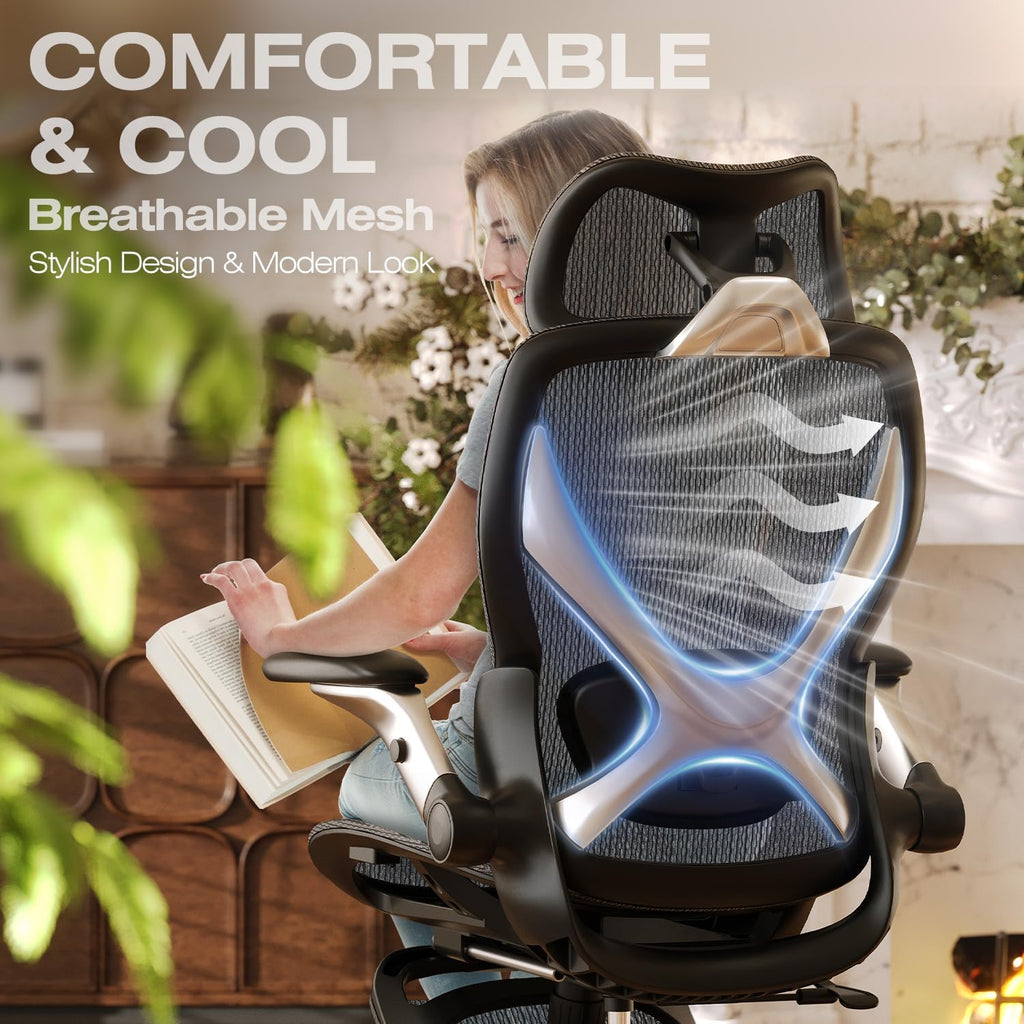 elabest x100 ergonomic mesh office chair with footrest, view 9