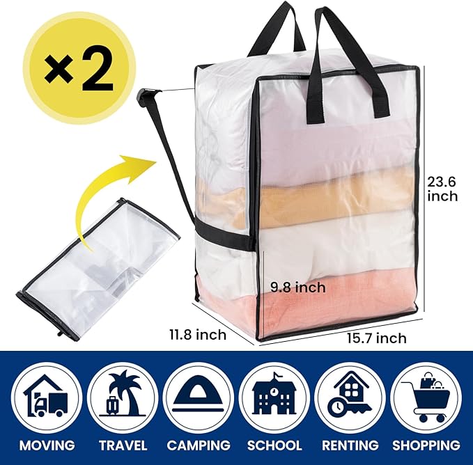 TAILI 2 Pack Clear Moving Bags w/Adjustable Backpack Straps, Moving Supplies - Image 4
