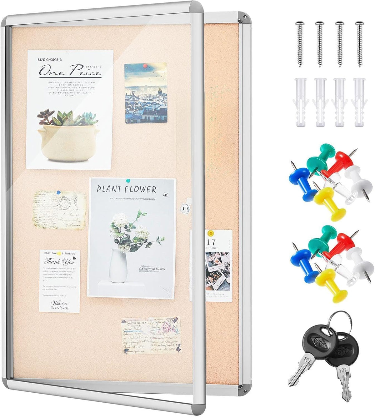 Geetery 36 x 48 Inch Enclosed Fabric Bulletin Board Tamperproof Lockable