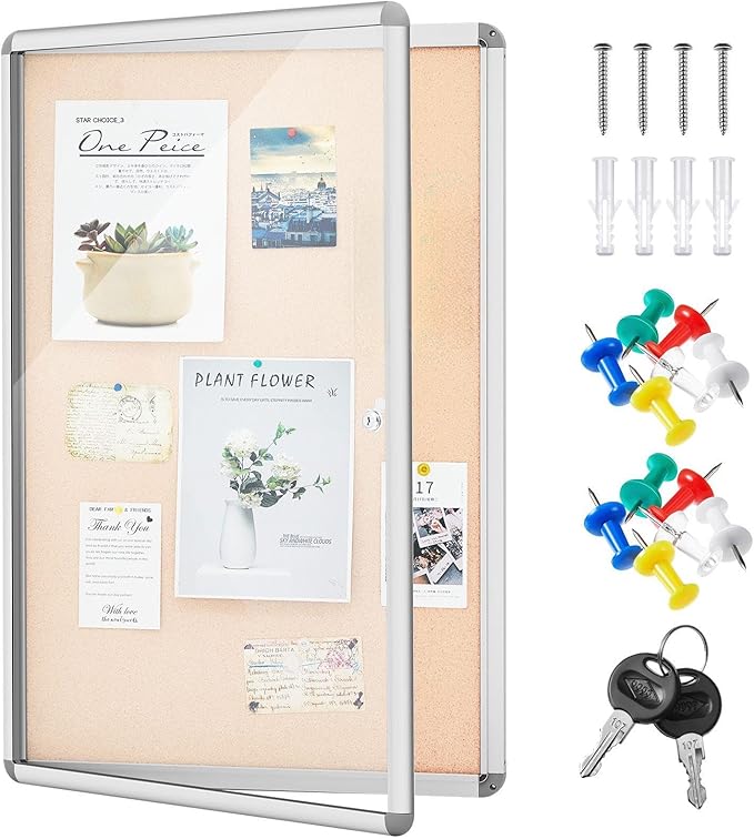 Geetery 36 x 48 Inch Enclosed Fabric Bulletin Board Tamperproof Lockable by Geetery