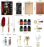 Junhartt Quill Feather Pen and Ink Set, Calligraphy Pen Glass Dip Pen and Wax - Image 2