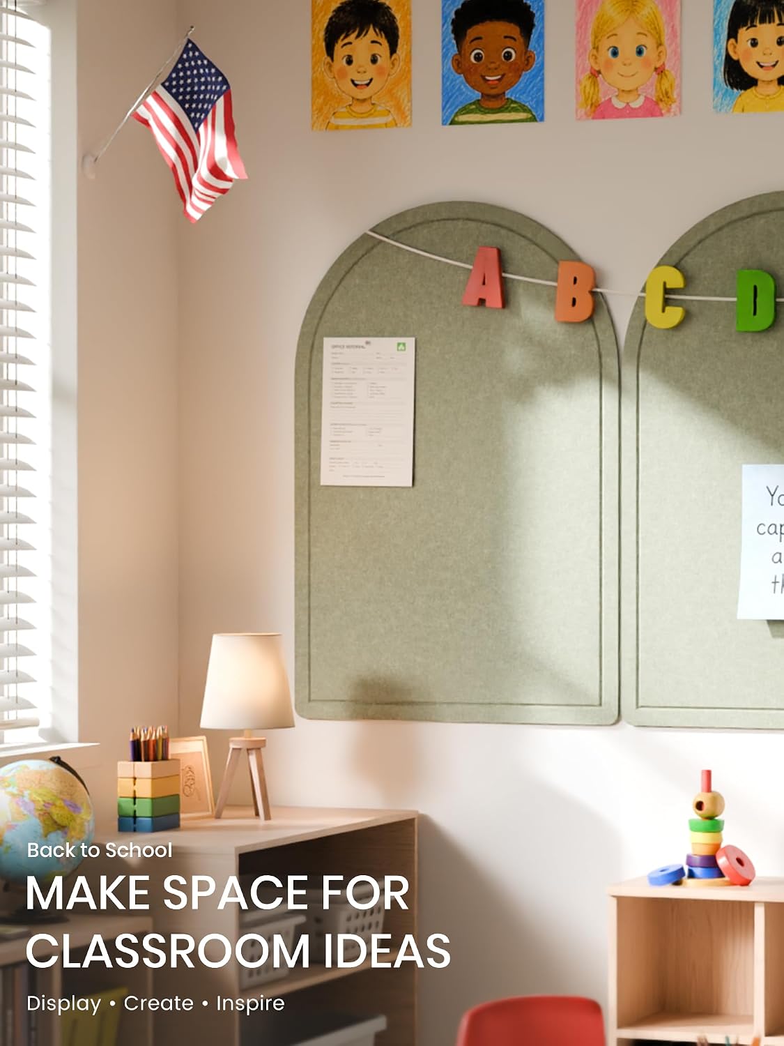 Large Arched Felt Bulletin Board 35.4''×23.6'', Sage