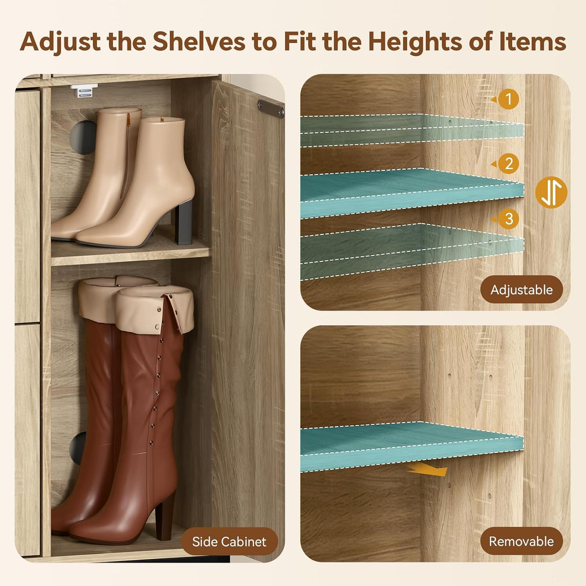 Holiwei Shoe Cabinet Rattan Woven with High Boot Storage, Large Capacity Mode...