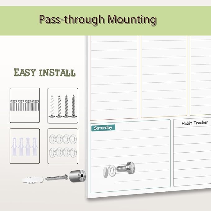 Glass Weekly Dry Erase Board for Wall 16"X 12", Colorful Weekly Calendar - Image 5