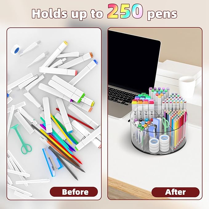 Absonic Acrylic Pen Holder Pencil Organizer, 360-Degree Rotating Pencil Holder - Image 3
