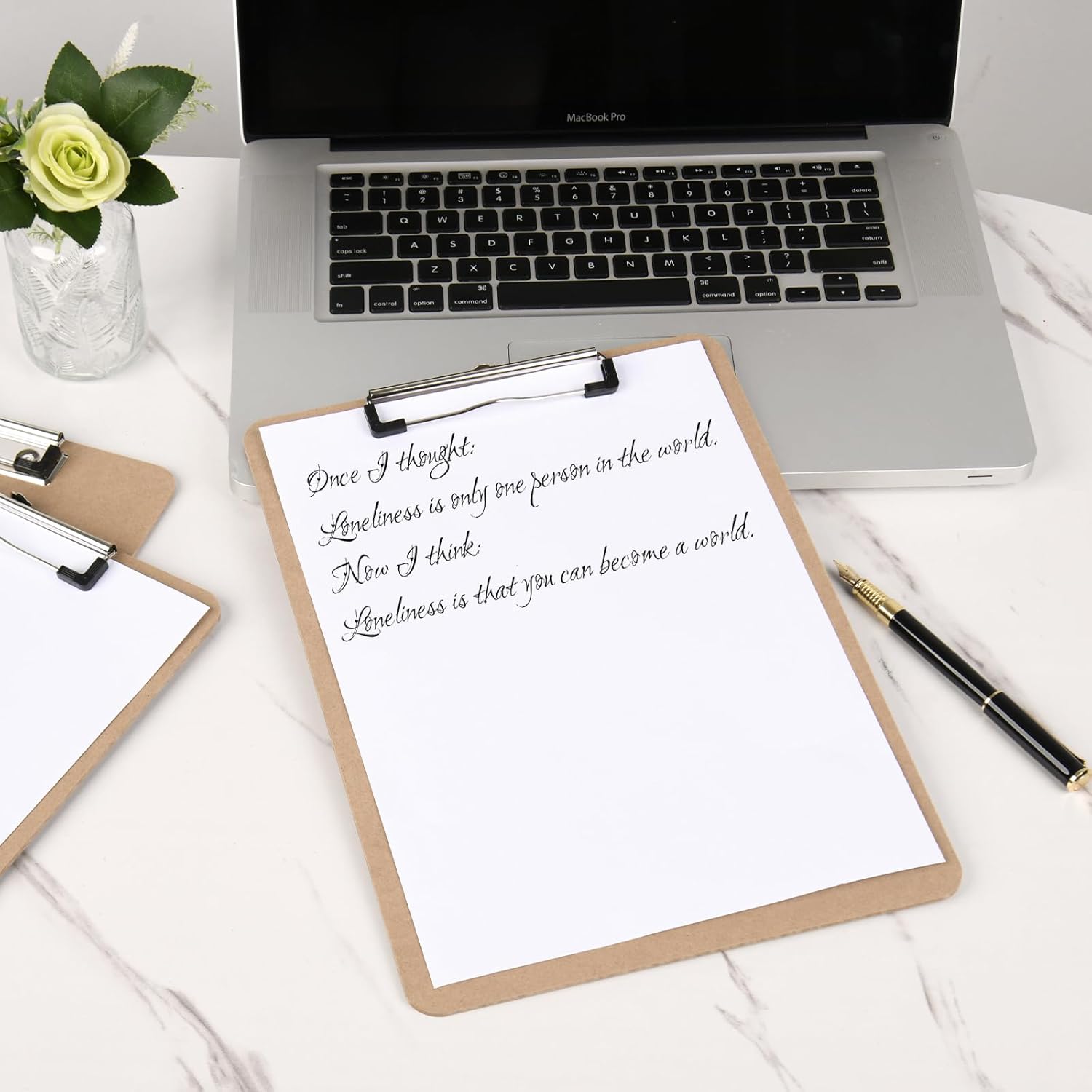 2 Pack Hardboard Office Clipboard, Letter-Size Clipboard with Low Profile Clip, Classic Clip Boards, 9" x 12.5" Wood Clipboards for Office, School, Hospital Supplies, Brown