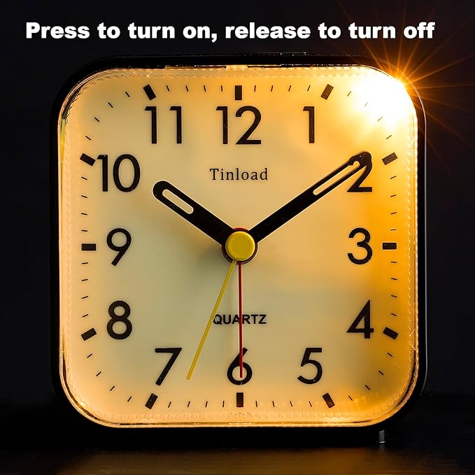 Tinload Small Battery Operated Analog Travel Alarm Clock Silent Non Ticking - Image 8