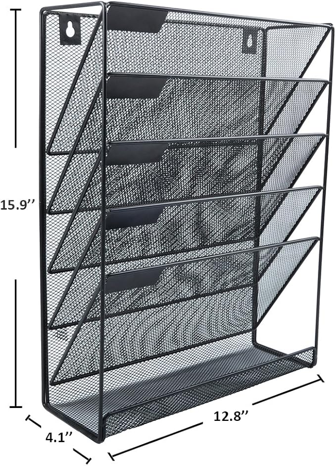 EASEPRES Hanging File Holder Organizer, 6 Tier Mesh Metal Wall Mount Document - Image 3