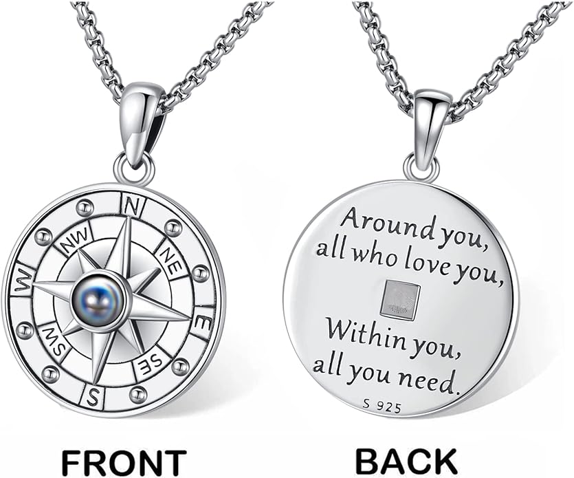 Compass Necklace for Women Men 925 Sterling Silver Pendant Urn Necklaces for - Image 4