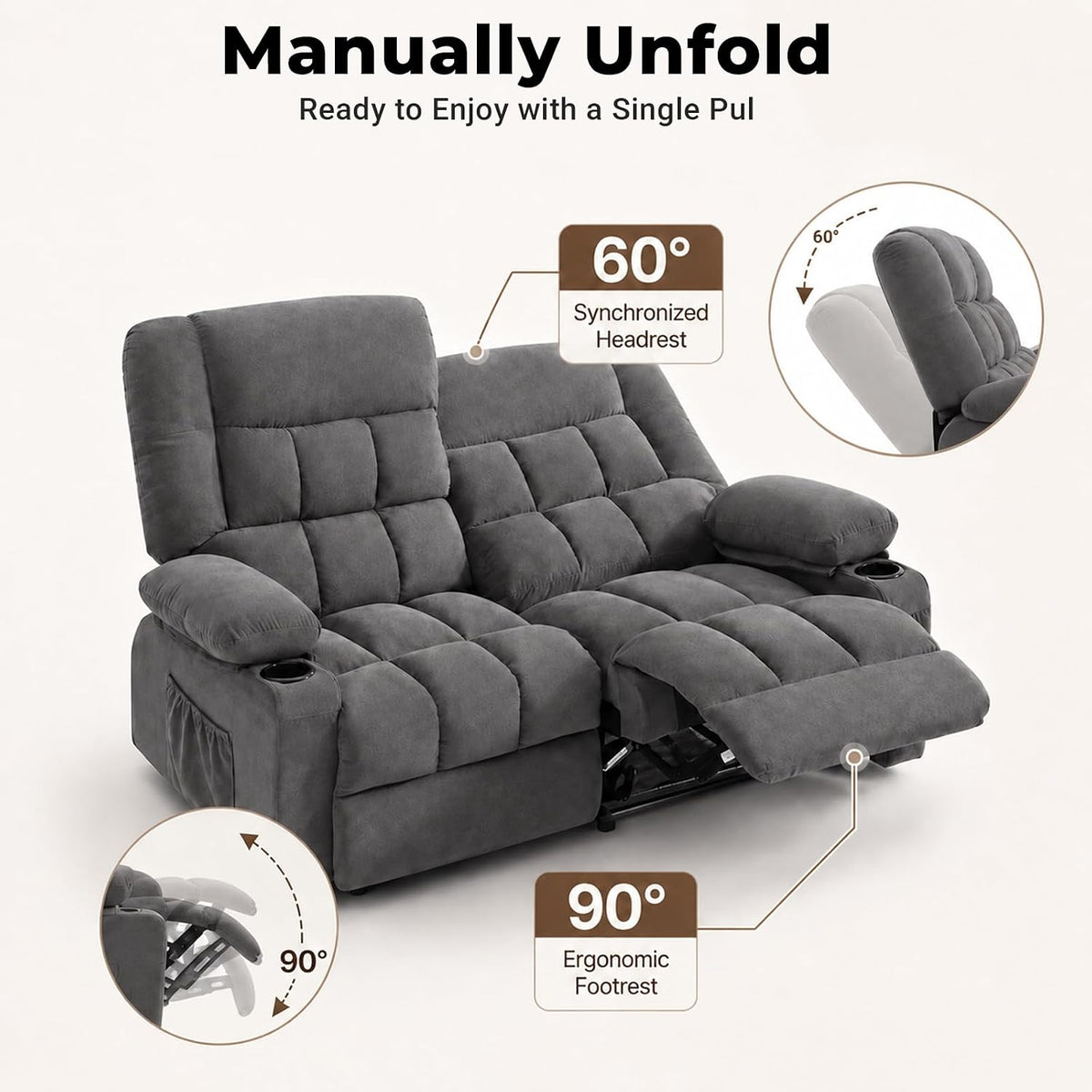 Reclining Loveseat Recliner Couch, Double Recliner Sofa with Cup Holder