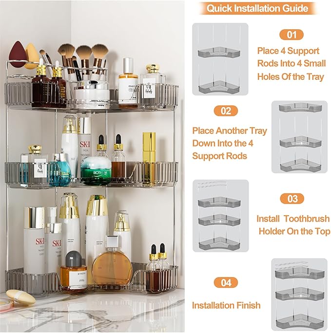 SUNZOS Modern 3-Tier Bathroom Organizer, Corner Makeup Storage - Image 6