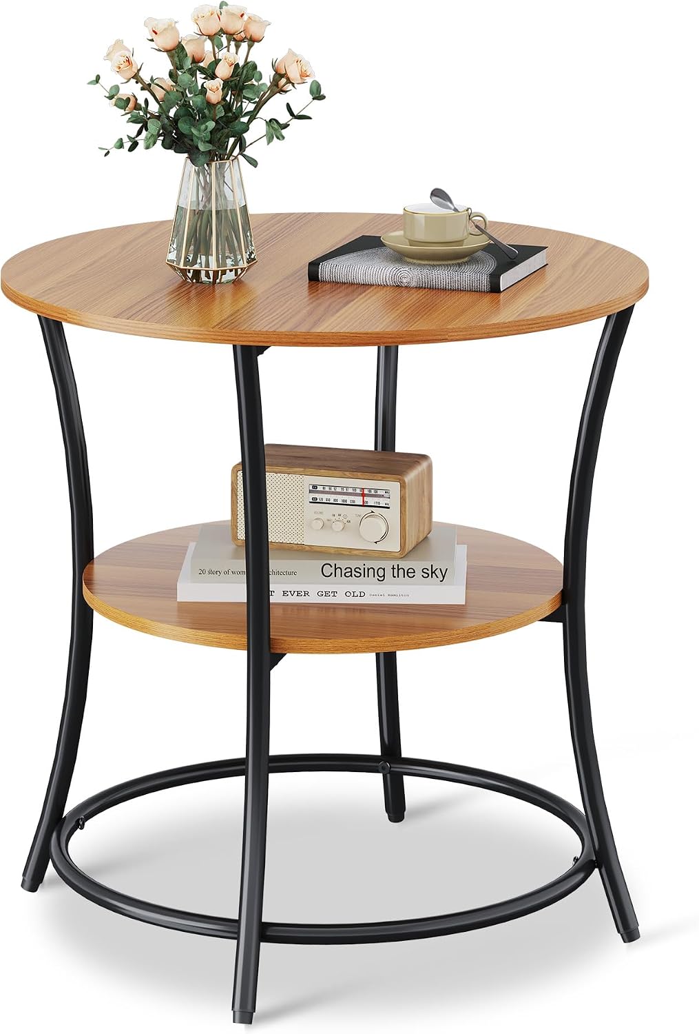 WLIVE 2 Tier Round End Table Steel Frame Small Space Living Room Nightstand