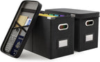 Oterri File Organizer Box with Lid, Hanging Filing File Box with Mesh Pocket