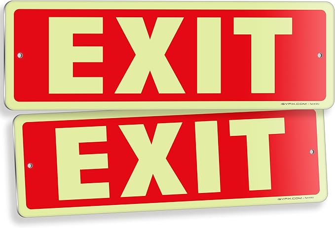 iSYFIX Exit Glow in the Dark Sign Aluminum – 2 Pack 12x4 Inch – Photoluminiscent by iSYFIXPREMIUMSIGNS
