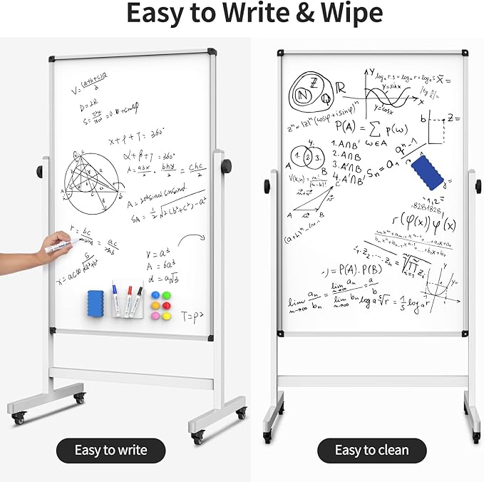 Rolling Whiteboard, Double Sided Magnetic Dry Erase Board Height Adjustable - Image 5
