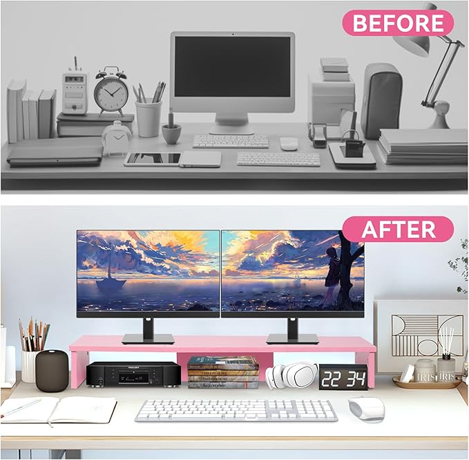 Qupui Dual Monitor Stand Riser, Large Computer Monitor Stand - Image 4