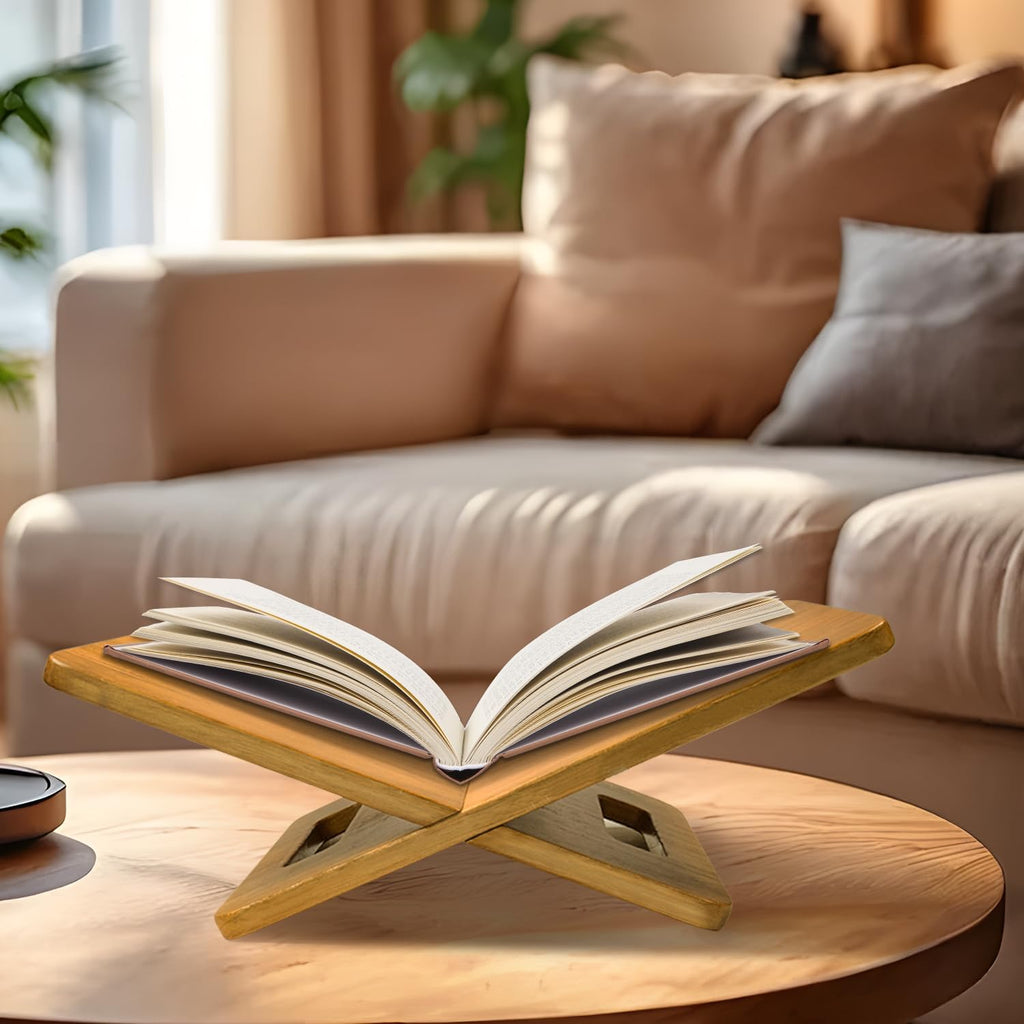 Wood Book Stand for Reading with Handles Large Wooden Book Holder for Display Open Bookstand for Recipe Cook Book