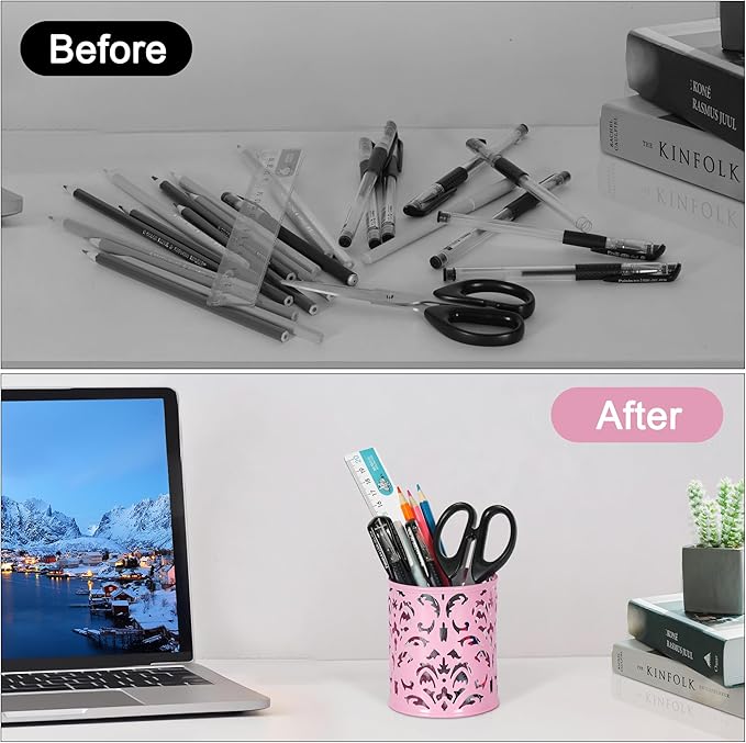 EasyPAG Pink Pen Holder for Desk, 2 Pack Round Pen Organizer, Brush Holder for - Image 4