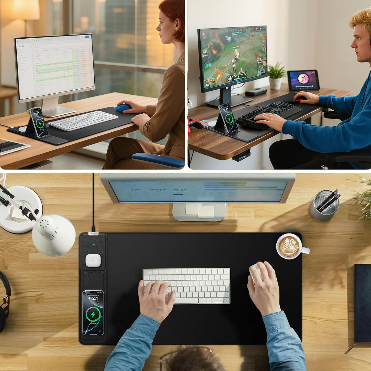 Wireless Charging Mouse Pad with Foldable Phone Holder, 31.5"x15.8"...