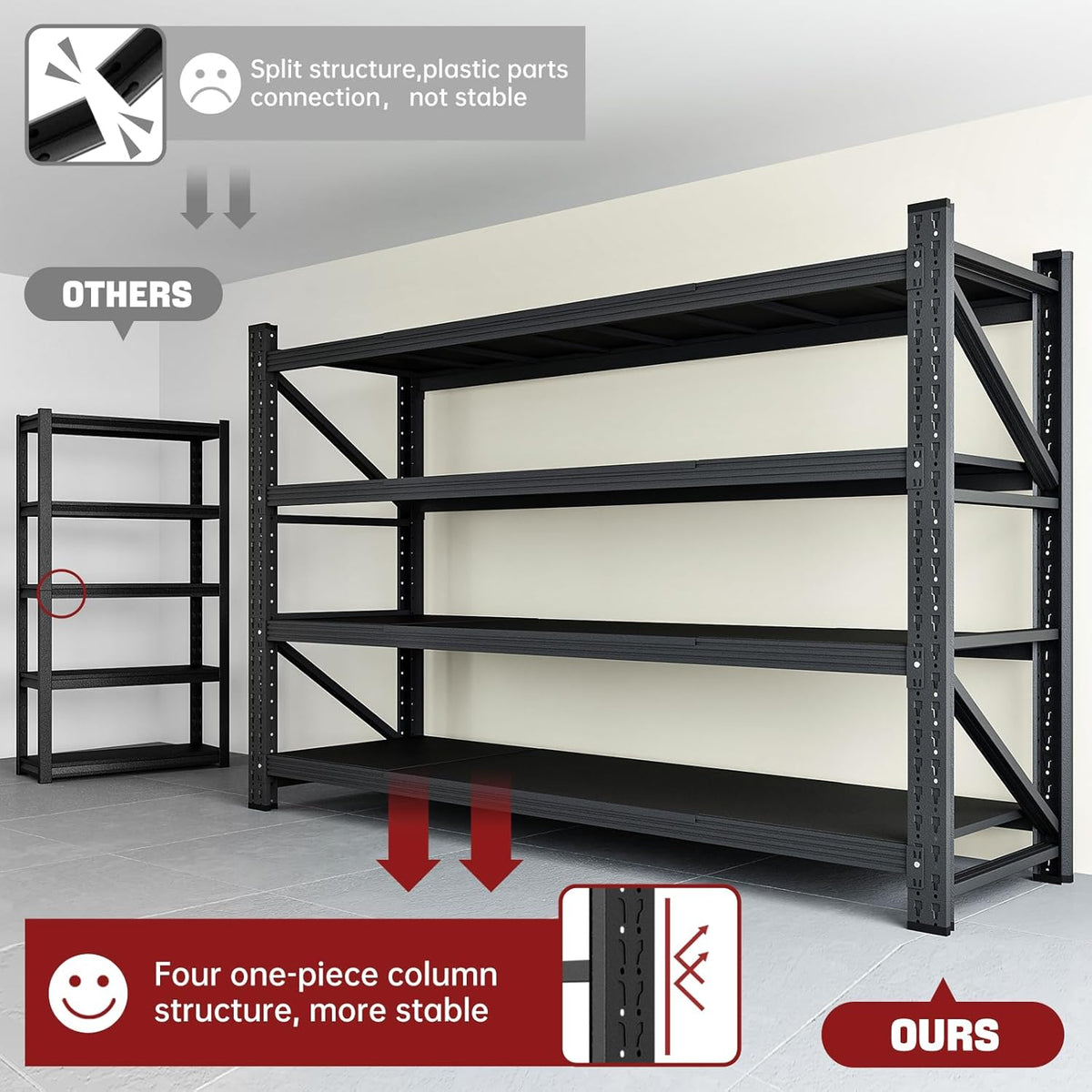 ravigin 5000lbs storage shelves,71" w garage shelving heavy, side view