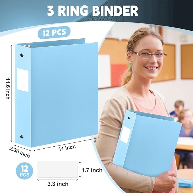 Henoyso 12 Pcs 3 Ring Binder 2 Inch Round Fits Letter Size 8.5'' x 11'' Paper - Image 2