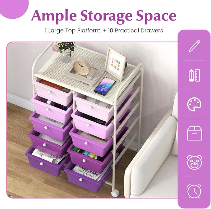 GOFLAME 10-Drawer Rolling Storage Cart, Art Craft Storage Organizer on Wheels - Image 5