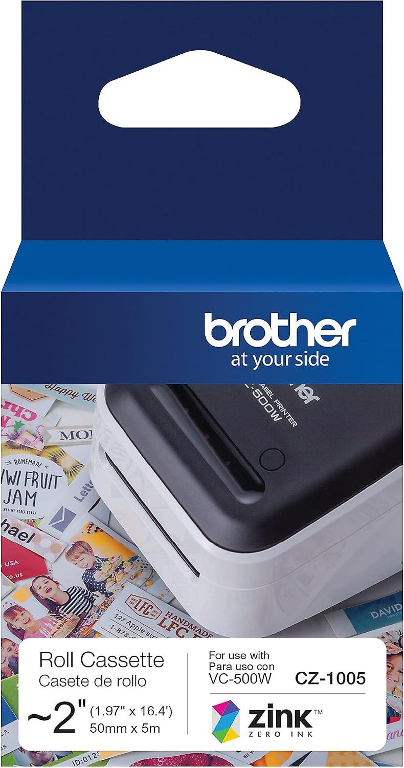 Brother Genuine CZ-1005 Continuous Length ~ 2 (1.97”) 50 mm Wide x 16.4 ft. (5 m) Long Label roll Featuring Zink Zero Ink Technology
