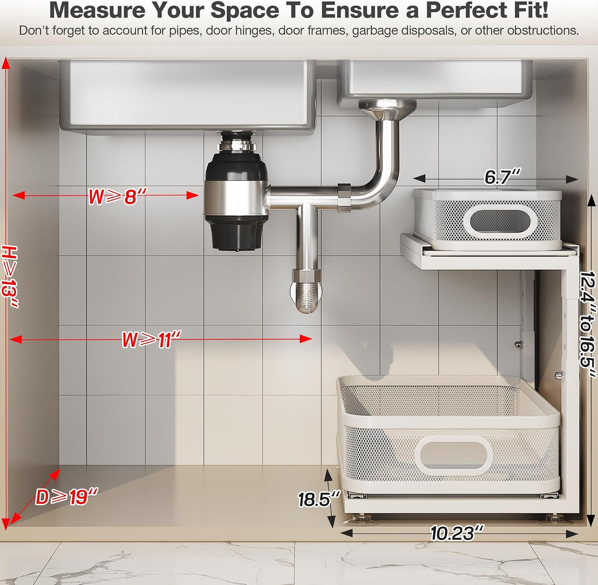 2 Pack 18.5IN-Depth Under Sink Organizer With Next-Gen Ball-Bearing Slides,2-...
