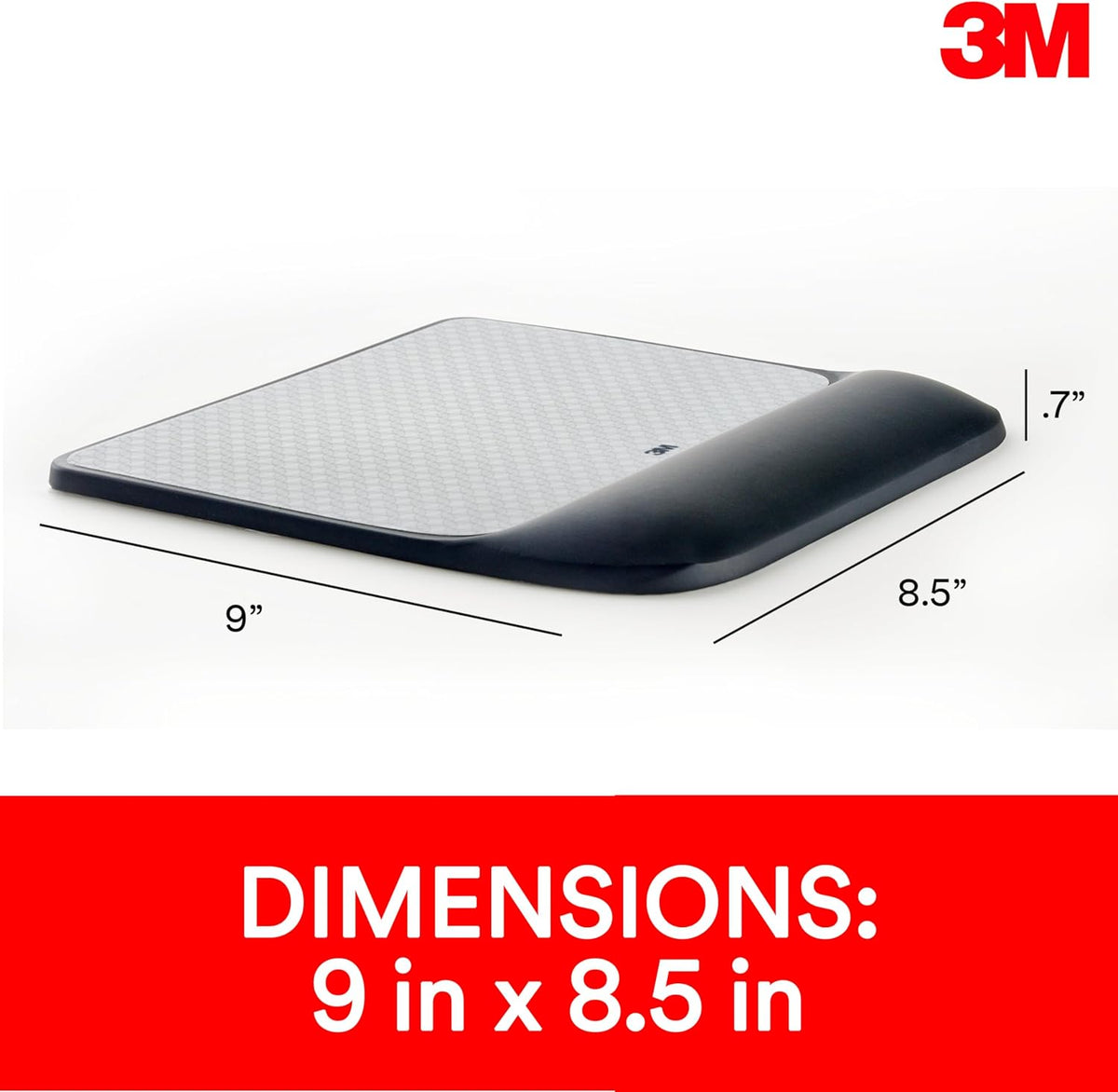 3M Precise Mouse Pad with Gel Wrist Rest, 8.4 in x 8.8 in, Black