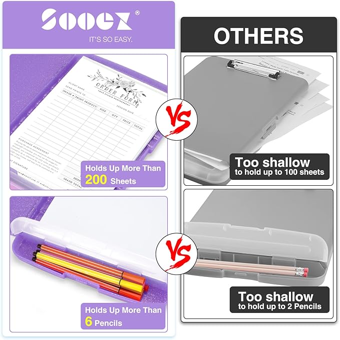 Sooez Glitter Clipboard with Storage, High Capacity Clip Boards 8.5x11 with Pen - Image 2