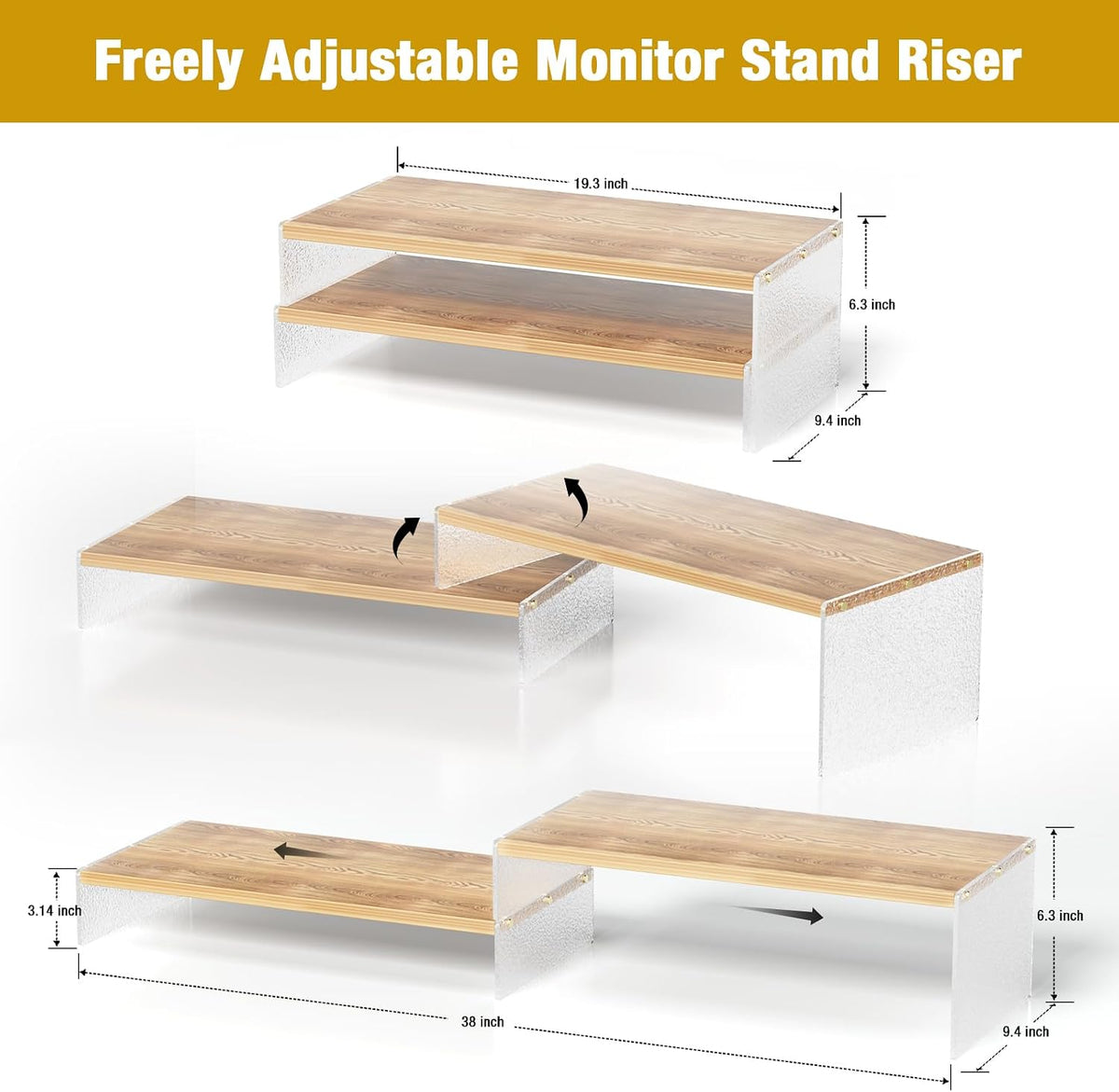 YGYQZ Adjustable Monitor Stand Riser, 9.4" ×19.3" Dual Monitor Desk...