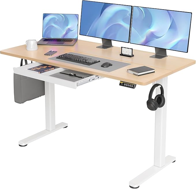 Claiks Standing Desk with Drawers, 55x24 Inch Electric Stand Up Adjustable by CLAIKS