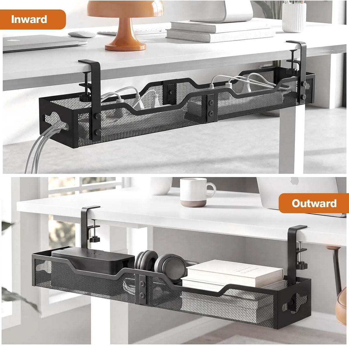 32" Under Desk Cable Management Tray, Quszmd Wire Organizer No Drill, Black