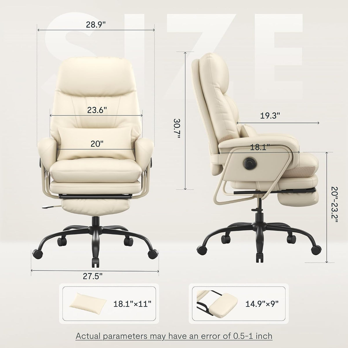FLEXISPOT HC4 2-in-1 Chaise Lounge Chair Indoor, PU Leather, Beige White