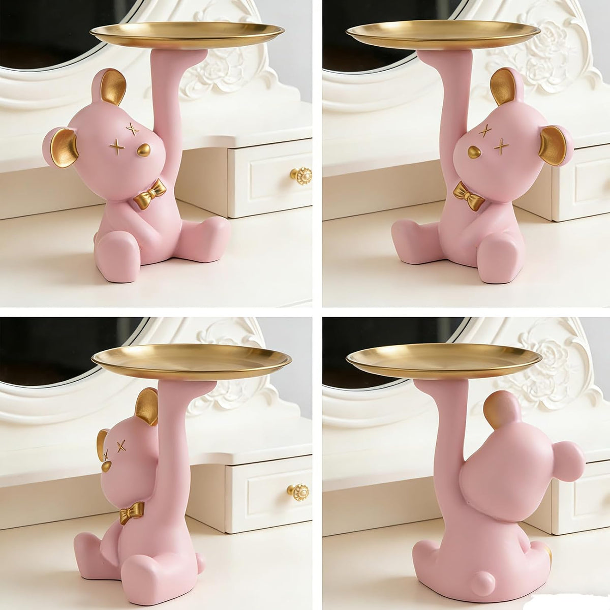 Bear Figurine Tray, Resin Key & Candy Dish Bowl for Entryway Table,